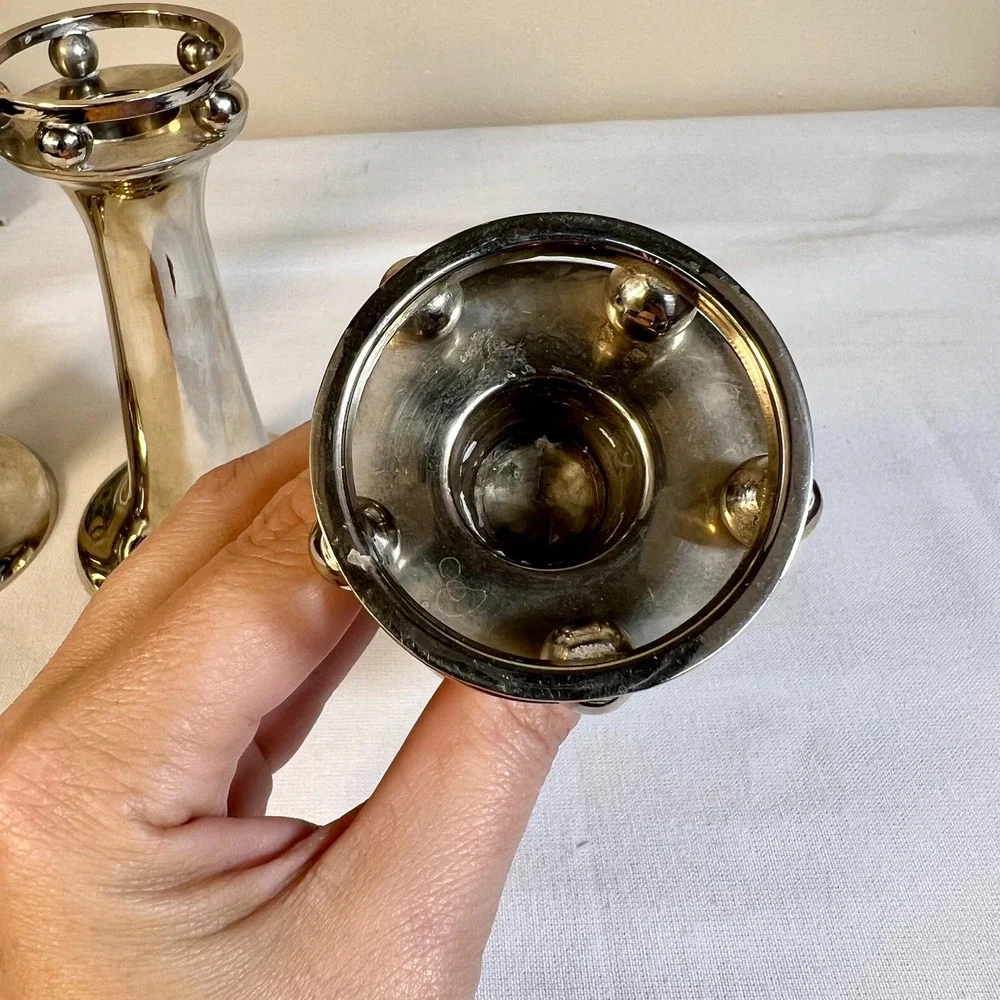 Vintage MCM Silver Plated Ball Candlestick Holders | RARE | Set of 3